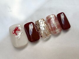 ボルドーチェックネイル