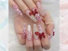ピオミエルネイル 新宿(pio miel nail)/ツイード×赤リボンの冬ガーリー