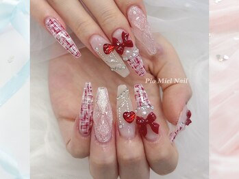 ピオミエルネイル 新宿(pio miel nail)/ツイード×赤リボンの冬ガーリー