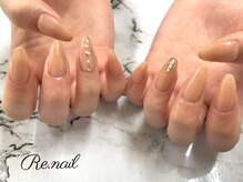 リーネイル 薬院店(Re.nail)/ワンカラー＋ビジューアート