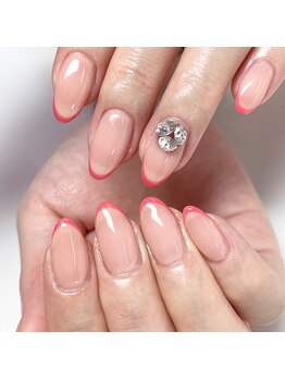アイリッシュネイル 久屋大通店(Irish Nail)/細フレンチ×ビジュー盛り