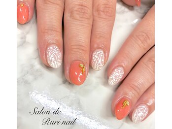 サロンドルリネイル(salon de Ruri nail)/コーラルオレンジ×ホロ♪