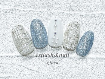 エストラッシュアンドネイル 銀座店(est lash&nail)/水色ツイードネイル
