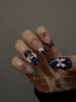 リボンネイビーネイル