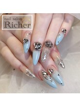 エスフィーネイルサロン リシェル(Esfy nailsalon Richer)/チップ長さだし　ブルー×ラメ