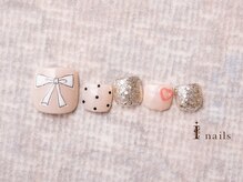 アイネイルズ 横浜EAST店(I-nails)/手描きリボンフットネイル