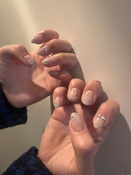 クリア(Clear)/ribbon × gray gradation＊