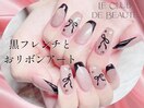 おリボンと黒フレンチ練馬ネイル