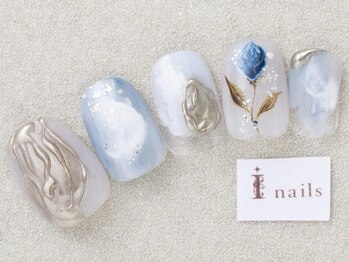 アイネイルズ 三宮店(I nails)/ブルーフラワーネイル¥9000