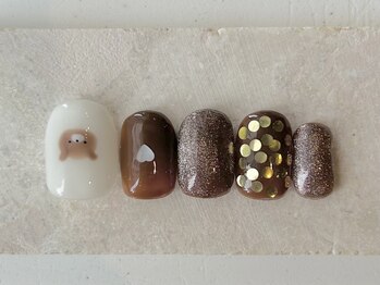 カラ ネイル 中津店(calla nail)/ブラウンベアとハートと