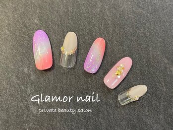 グラマーネイル(Glamor nail)/ピンク×ストーン