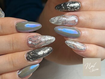 ネイルセッション(nail session)/オーロラ×シルバーモードネイル