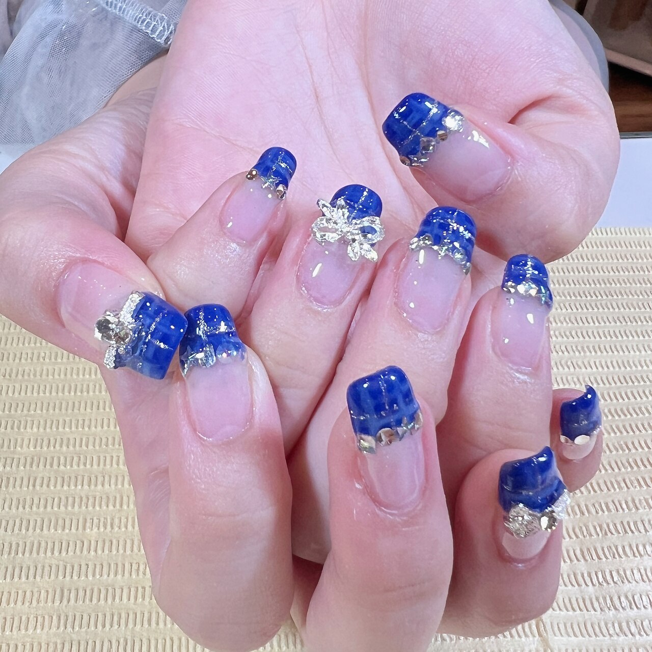 オーダー】ネイルチップ韓国ワンホンドットリボンキラキラ推し