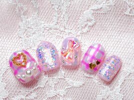 チェックピンクハートリボン