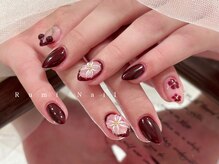 ワンホンネイル 新宿(Rumi Nail)/ボルドー/フラワー/ニュアンス