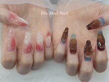 ピオミエルネイル 新宿(pio miel nail)/もやグラ×うるみブラウンネイル