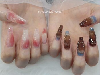 ピオミエルネイル 新宿(pio miel nail)/もやグラ×うるみブラウンネイル