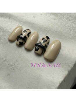 大人カウ柄×立体リングネイル