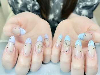 グランスネイル(glance nail)/チップ長さだし星フレンチ