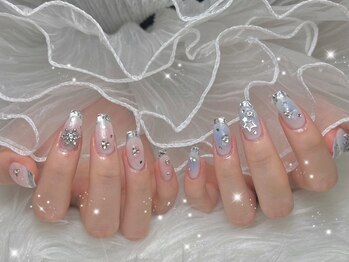 ベルグローアルファネイル(BELLE GROW ALPHA NAIL)/水色ピンクガラスフレンチ