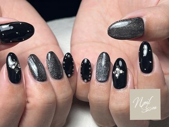 ネイルセッション(nail session)/黒×マグ×ストーン