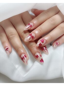 長さだし可愛いリボンネイル