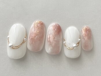 エムドットネイル 池袋(m.nail)/うるうる桃ホワイトニュアンス