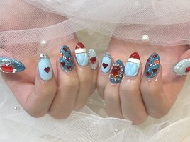 水色×赤ネイル