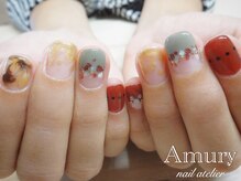 アミュリー ネイル アトリエ(Amury nail atelier)/べっ甲マーブル＆ボルドーネイル