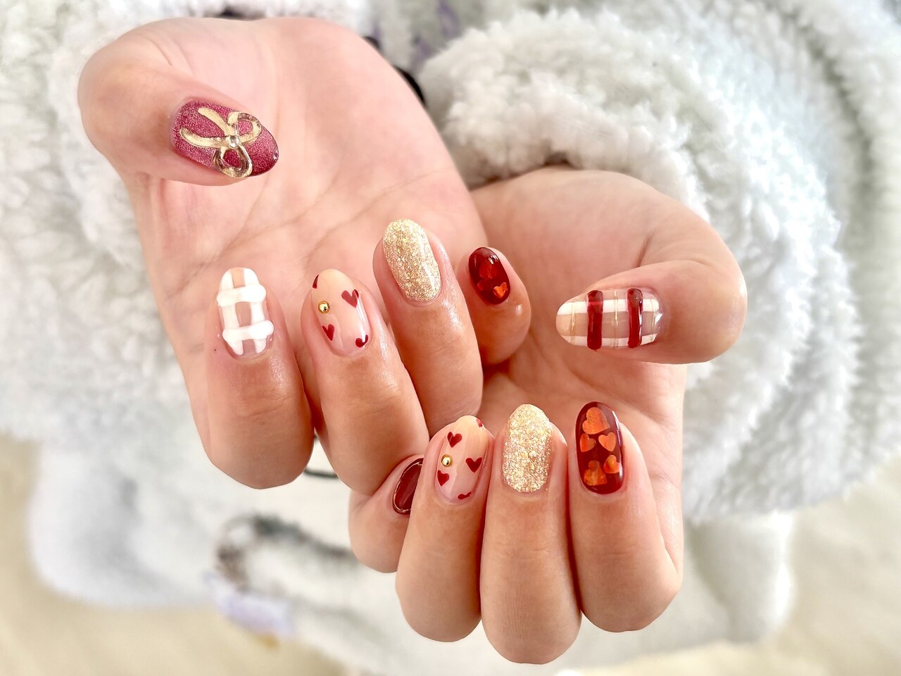 48))ハートネイル ネイルチップ ボルドー フレンチガーリー クリスマス