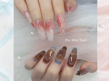 ピオミエルネイル 新宿(pio miel nail)/もやグラ×うるみブラウンネイル