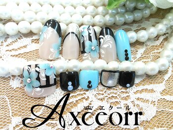 ネイルサロン エクール(Axceorr)/フラワー&ボーダーネイル