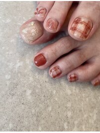 秋色＊チェック柄フットネイル