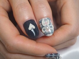 チェックとリボンの組み合わせ