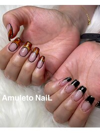 べっ甲ネイル・黒フレンチ