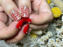 レッド×チェックネイル♪