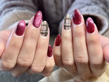 アット(Att)/マグネットネイル、チェック柄