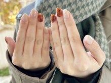 べっ甲ネイル/大きめパール/ショートネイル