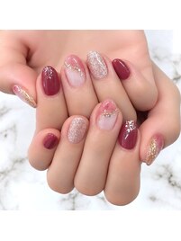 ボルドーネイル★華やかネイル