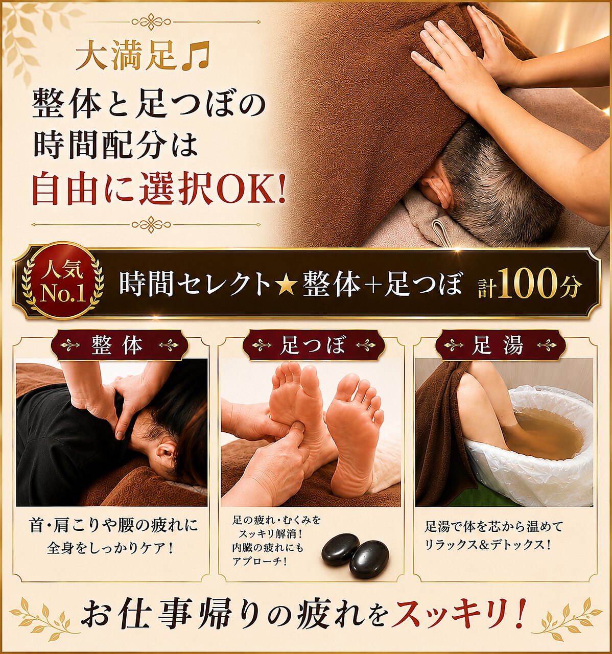 【西新宿マッサージ】人気No.1もみほぐし整体+足つぼ100分￥12100⇒￥11000 