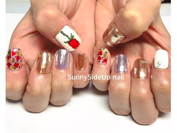 サニーサイドアップ ネイル(Sunny SideUp nail)/ミラーネイルとRose art