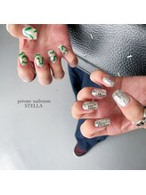 ステラ(private nailroom STELLA)/シルバー×グリーン
