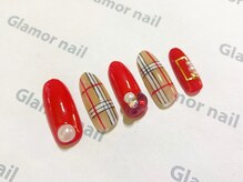 グラマーネイル(Glamor nail)/チェック柄×3Dビジュー
