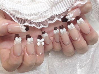 モカ 心斎橋(moca by Lee)/【Aina】ボルドーリボンネイル