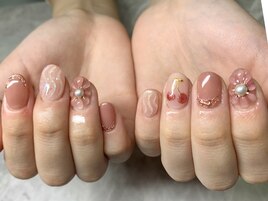 さくらんぼ&ぷくぷくお花ネイル