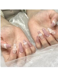 くすみピンクxレースのネイル