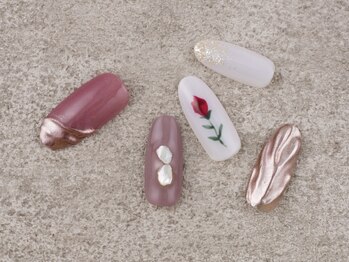 サンミーゴネイル 神戸店(Sunmego Nail)/薔薇×うねうねミラーネイル