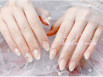 エンジェルネイルサロン(Angel nail salon)/乳白色フレンチxストーン