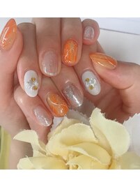 【芝田】オレンジ夏ネイル
