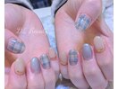 春チェックネイル
